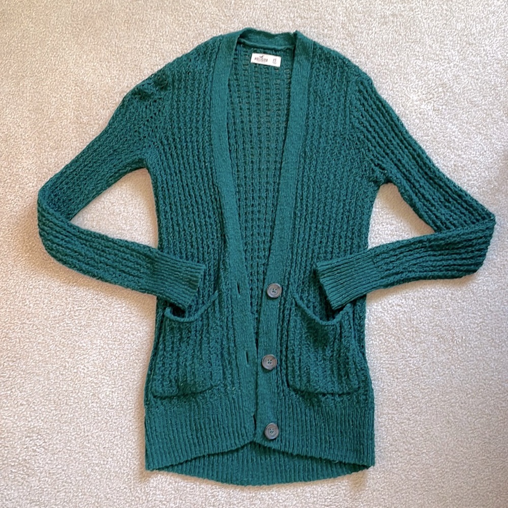 Hollister // Green Long Cardigan
